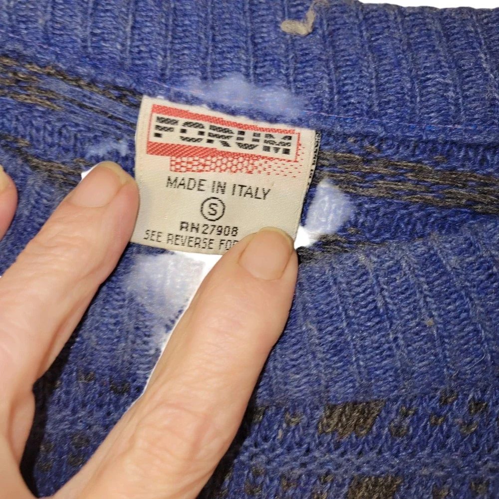 Vintage Forum Made in Italy Blue Wool Blend Geometric Textured Sweater Mens S